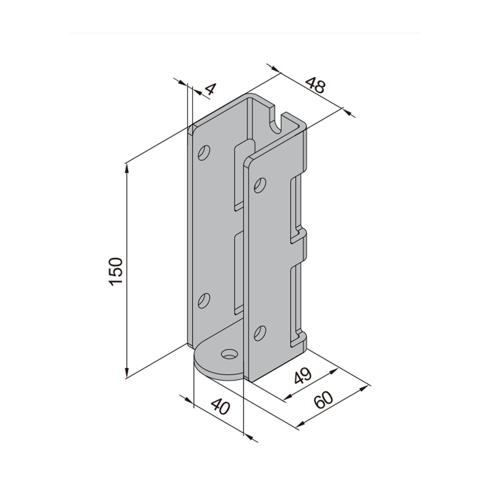 43-100-0 ALUMINUM PROFILE STAIR PART<br>CONNECTING 40MM ROUND RAIL TO 45MM X 180MM PROFILE